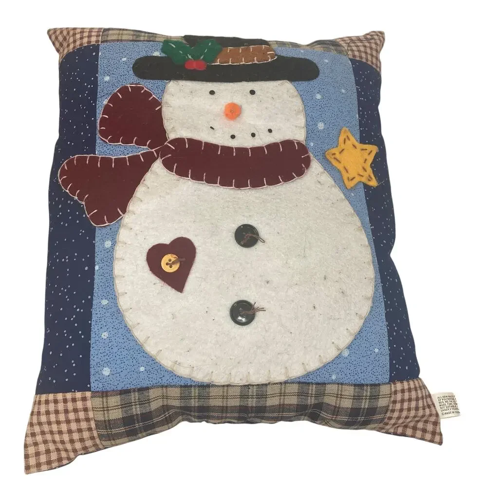 Winter Mini Accent Pillow Snowman Applique Winter Holiday Frosty 12x10 Multicolo